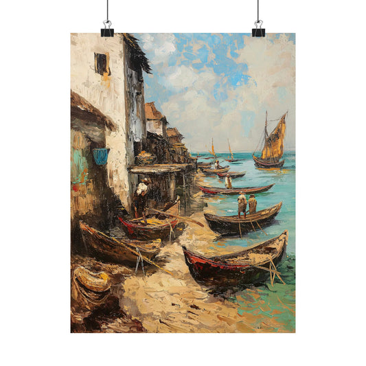 Scenic Village With Boat  Poster
